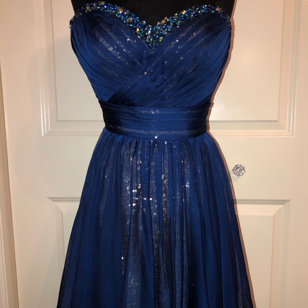 Blue Strapless Cocktail Dress